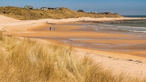 A beach with dunes and houses in the background. - Emblestones (Alnwick)