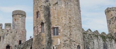 A historic castle with multiple towers and battlements.