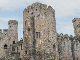 Un castillo histórico con múltiples torres y almenas.