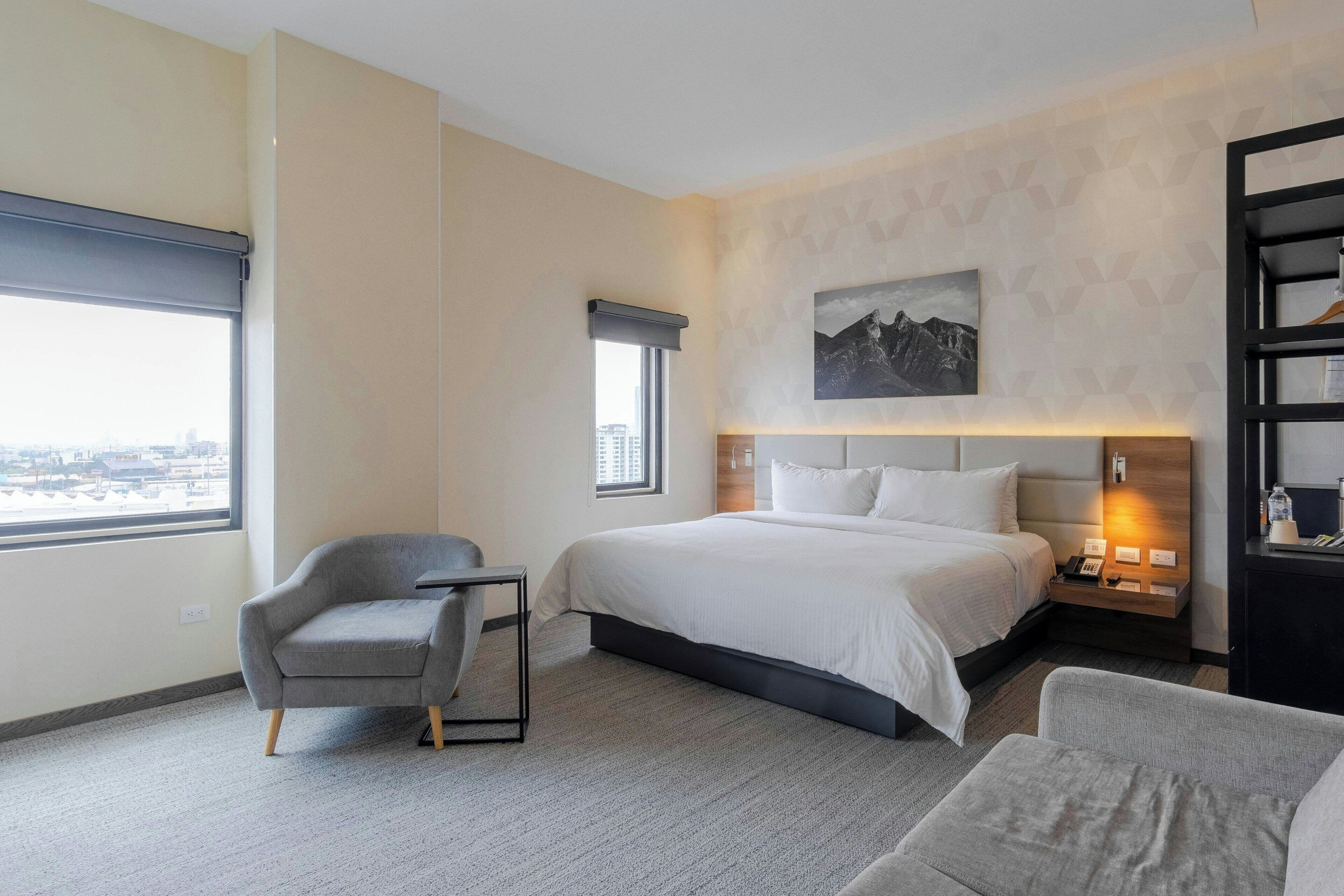 Suite, 1 cama de matrimonio grande con sofá cama, vistas a la ciudad | Caja fuerte, escritorio, cortinas opacas y sistema de insonorización