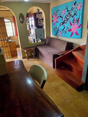 Smart TV, DVD player, books, video library