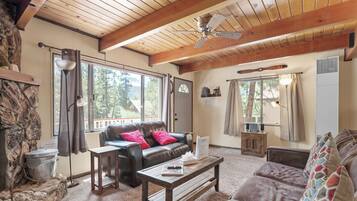 Smart TV, fireplace, DVD player, foosball