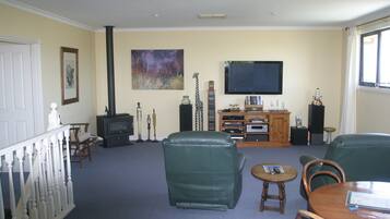 TV, fireplace, DVD player, books