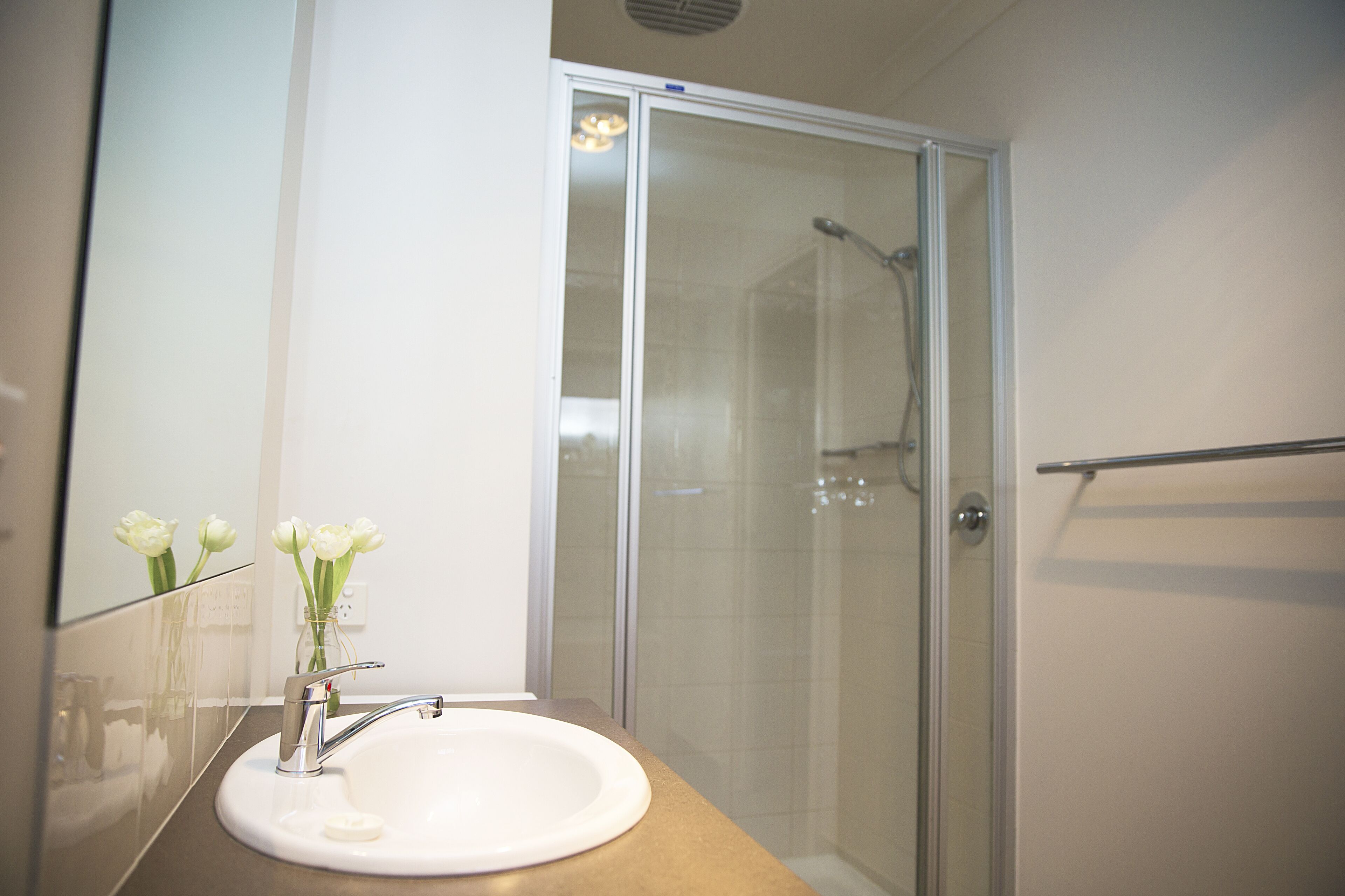 Bathtub, hair dryer, towels, soap