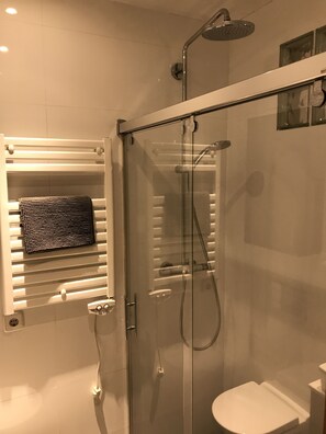 Secador de pelo, toallas, jabón y papel higiénico