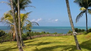A grassy area with palm trees and a view of the ocean. - Charm Bahia Residências (Porto Seguro)