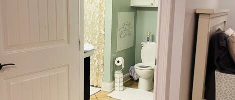 Sèche-cheveux, serviettes fournies, savon, papier toilette