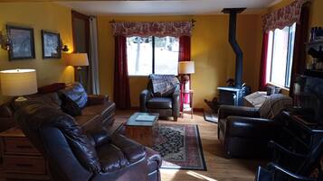 TV, fireplace, DVD player, books