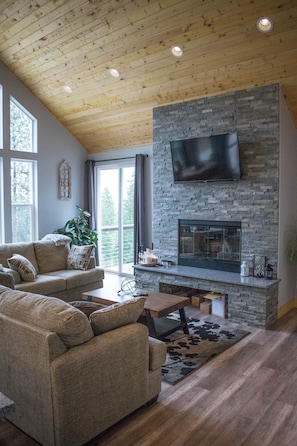 Smart TV, fireplace, table football