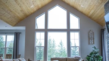 Smart TV, fireplace, foosball