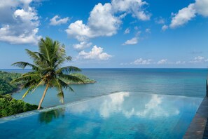 A clear blue sky, a calm sea, and a pool with a palm tree. - Agnus Unawatuna (Unawatuna)