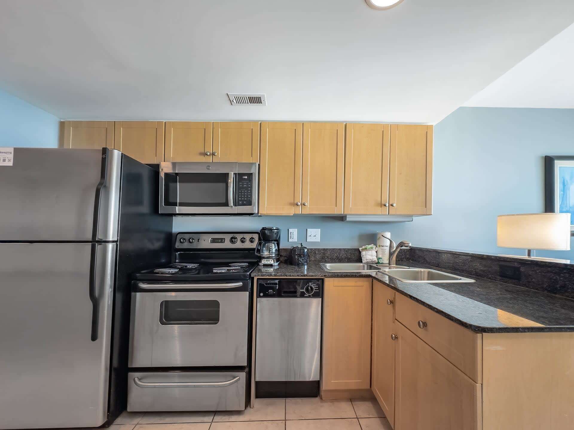 Fridge, microwave, oven, dishwasher