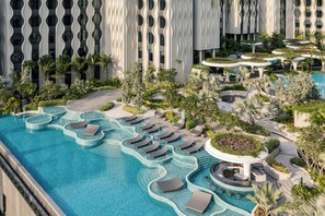 Outdoor pool, open 7:00 AM to 6:00 PM, sun loungers