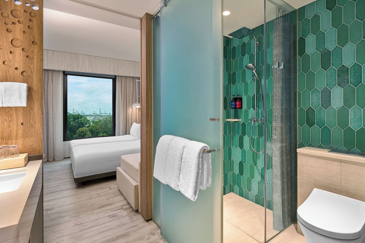 shower, eco-friendly toiletries, hair dryer, slippers