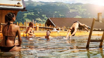 Outdoor pool, pool umbrellas, pool loungers