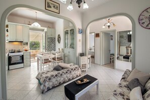 House, 2 Bedrooms, Private Pool, Sea View | Living room | Flat-screen TV - Loggos Seaview Cottage with Pool by Konnect (Paxos)