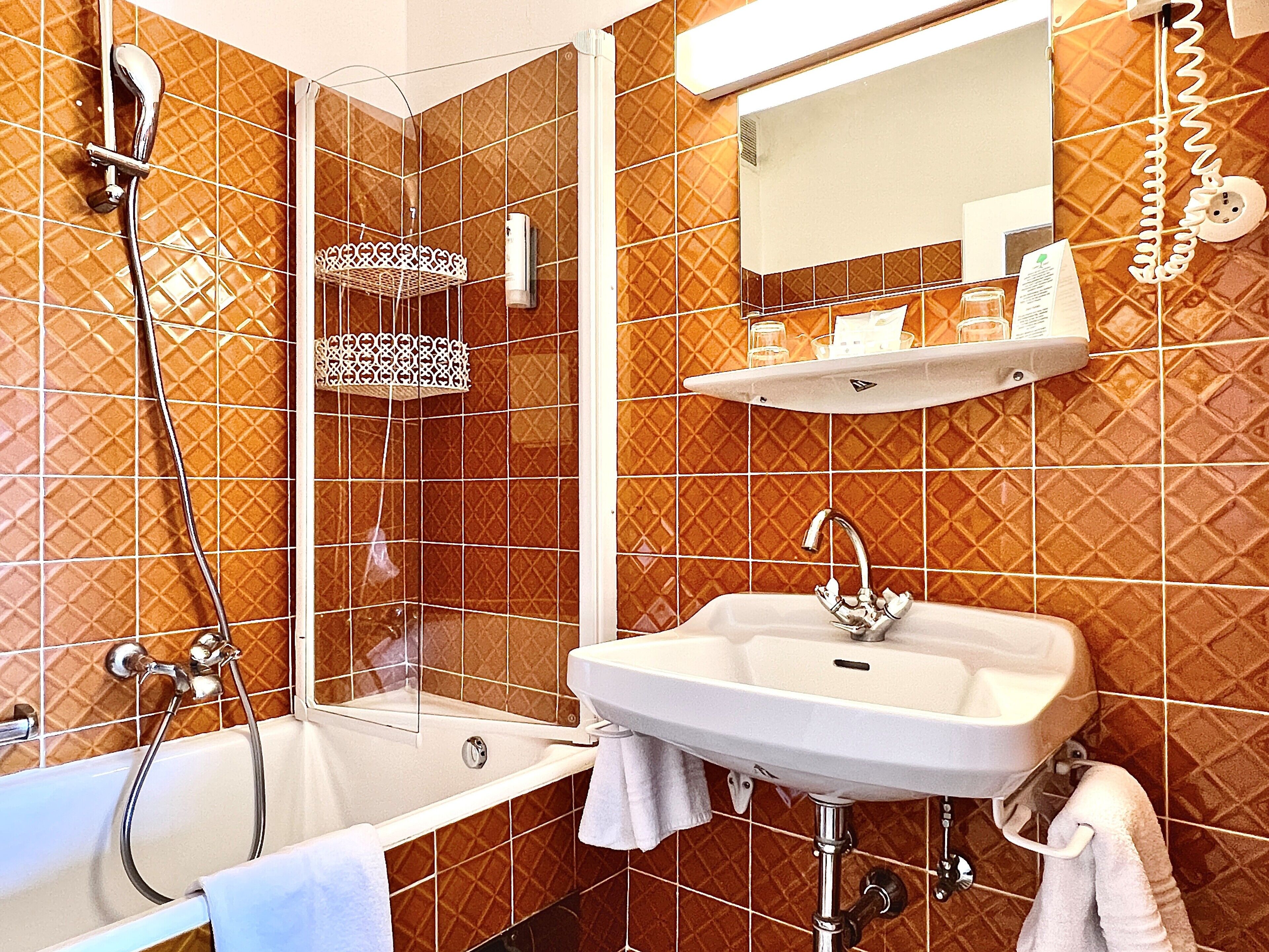 basic double room | bathroom | combined shower/bathtub, free toiletries, hair dryer, towels