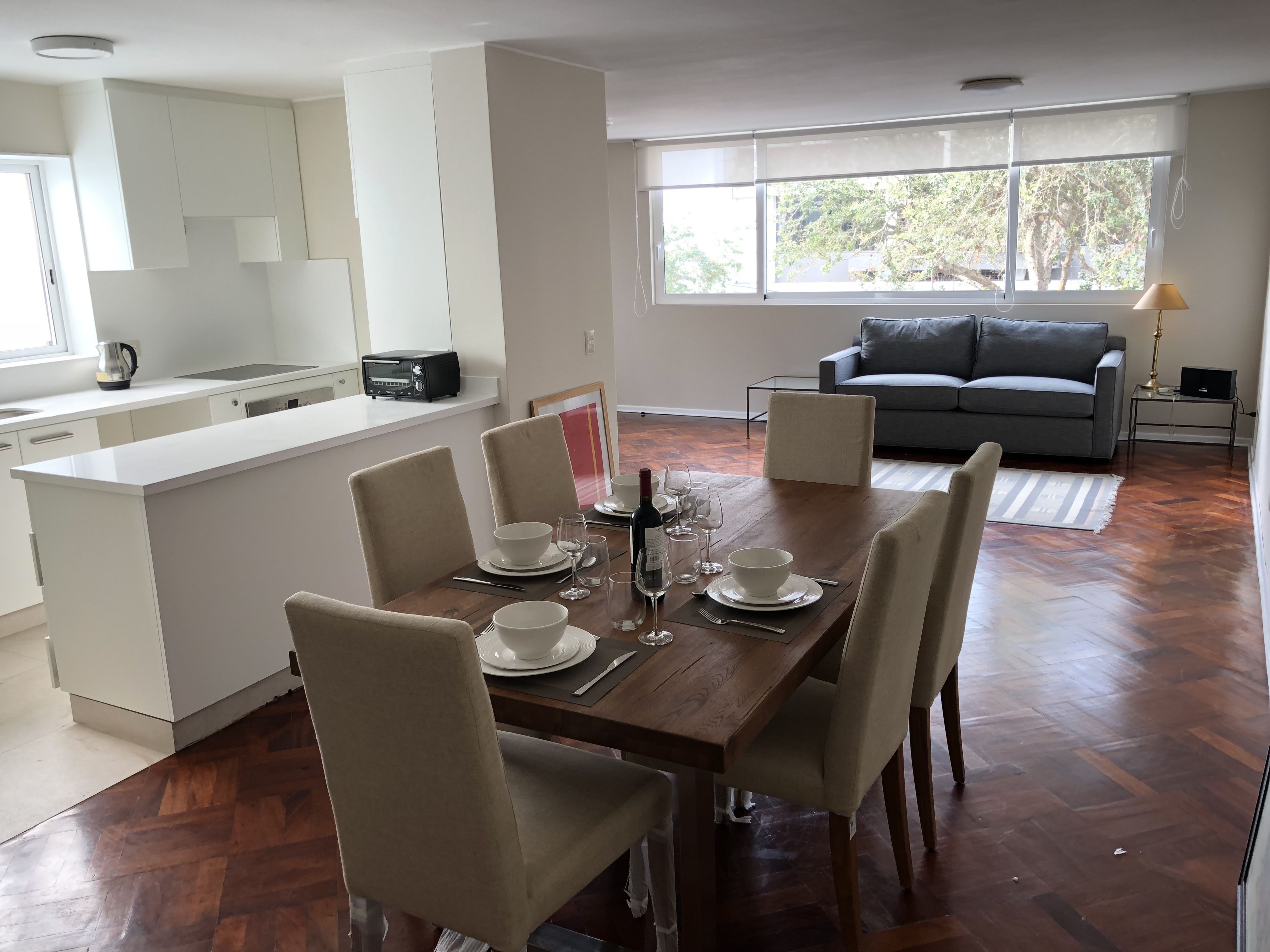 Full-sized fridge, microwave, oven, stovetop