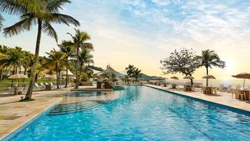 2 indoor pools, outdoor pool, open 8:00 AM to 8:00 PM, pool umbrellas