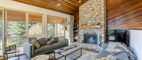 Televisión, chimenea, videojuegos y reproductor de DVD