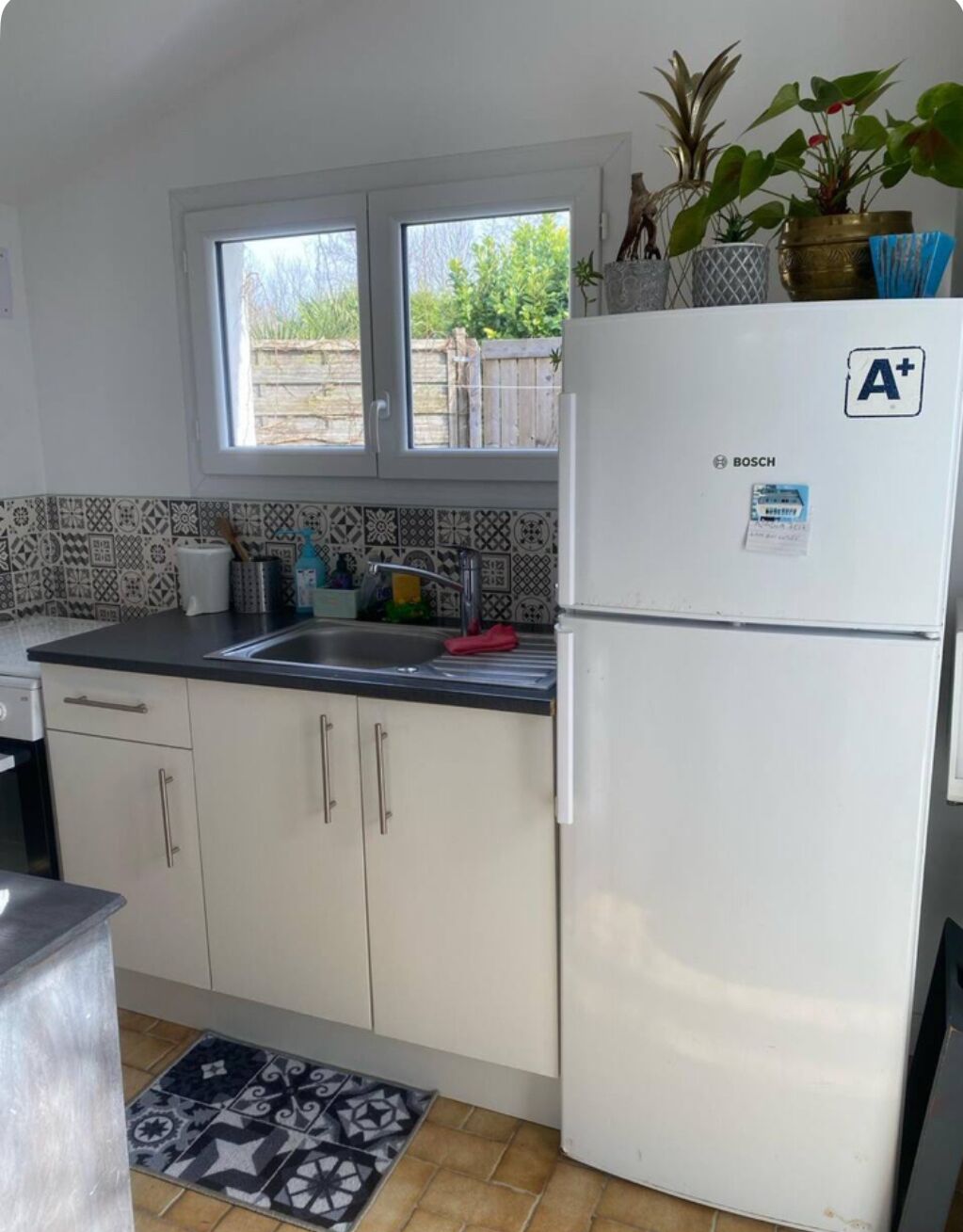 Frigorífico, microondas, horno y placa de cocina