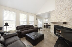 Smart TV, fireplace, DVD player, video library