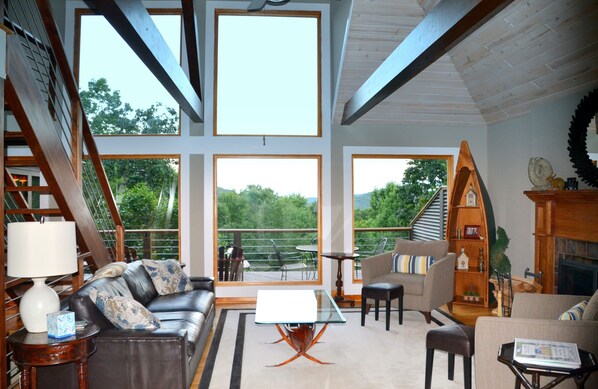 Smart TV, fireplace, video games, DVD player