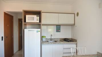 Fridge, microwave, stovetop, electric kettle