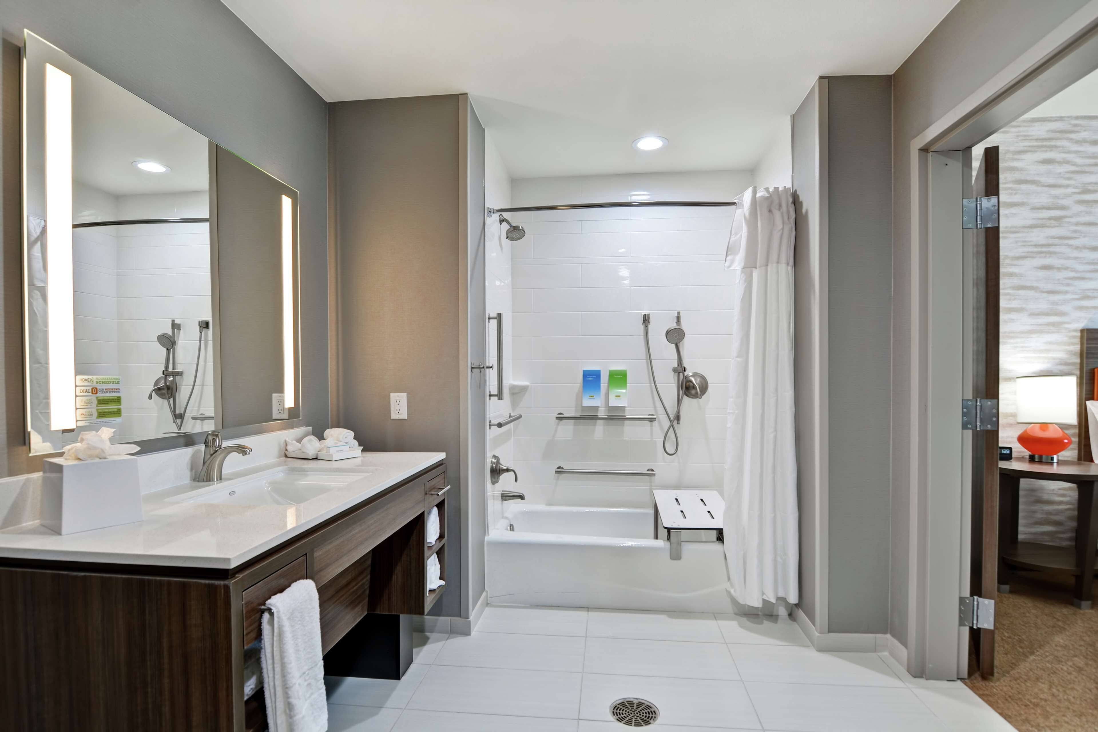 suite, 1 king bed, accessible (roll-in shower, mobility & hearing) | bathroom shower