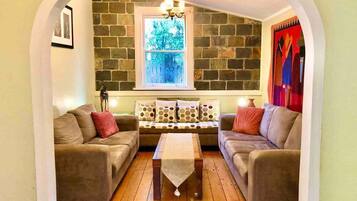 Fireplace, toys, books