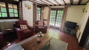 Télévision, cheminée, table de tennis de table