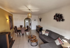 Smart TV, chimenea, videojuegos, reproductor de DVD