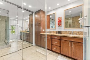 Bathtub, hair dryer, towels, soap