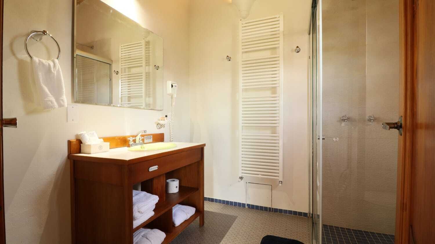 deluxe room, 2 double beds | bathroom | shower, hair dryer, towels, soap