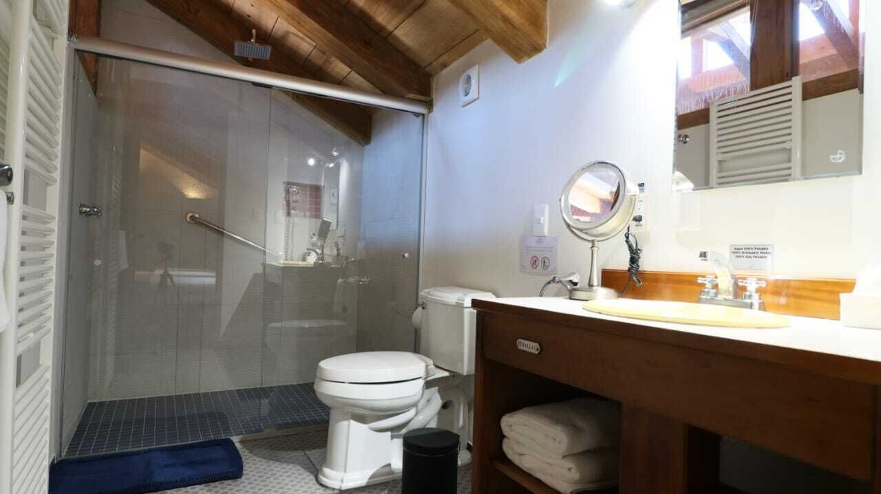 standard room, 2 double beds | bathroom | shower, hair dryer, towels, soap