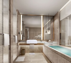 Presidential Suite | Bathroom | Shower, free toiletries, hair dryer, slippers