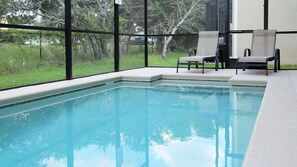 Seasonal outdoor pool, pool umbrellas, sun loungers