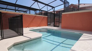 Seasonal outdoor pool, pool umbrellas, pool loungers