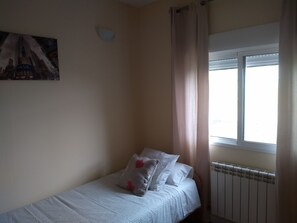 Desk, blackout drapes, rollaway beds, bed sheets