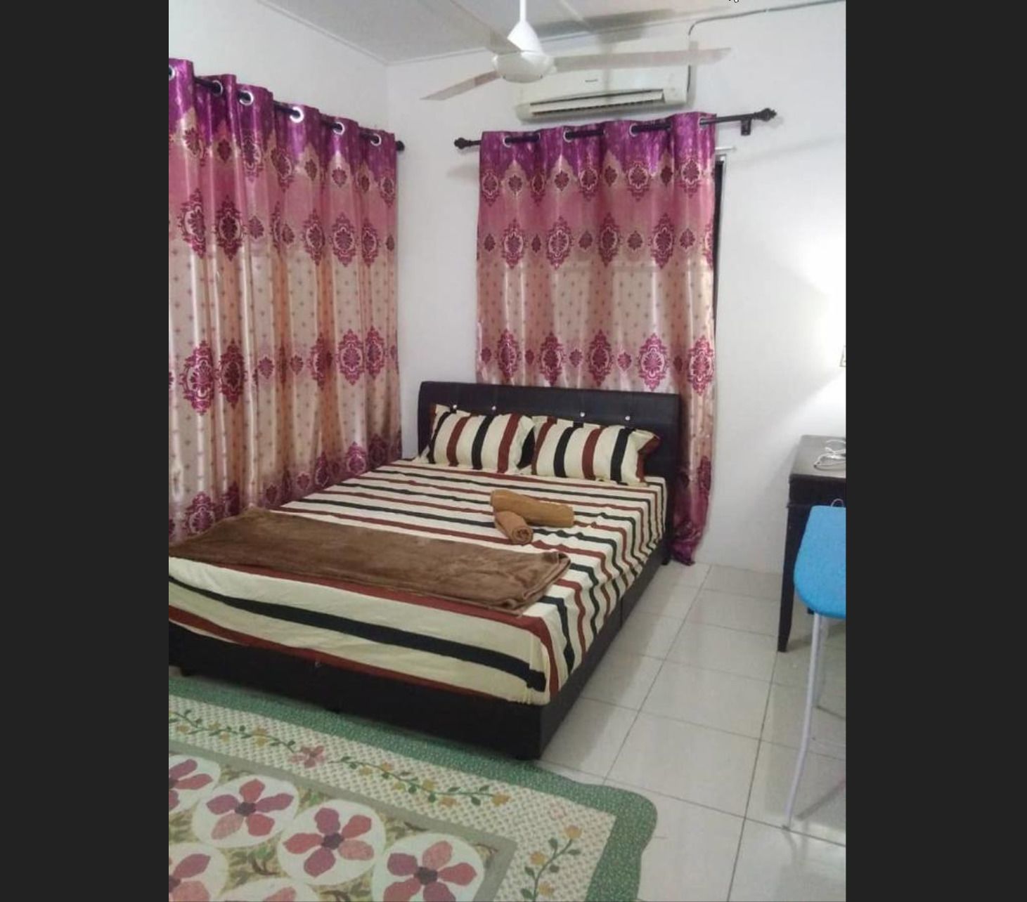 3 bedrooms, desk, blackout curtains, soundproofing