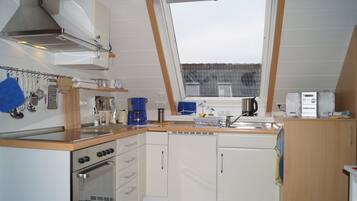 Full-sized fridge, microwave, oven, stovetop