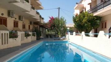 Outdoor pool, open 9 AM to 9 PM, pool umbrellas, pool loungers