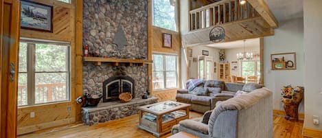 Télévision, cheminée, jeux vidéo, lecteur de DVD