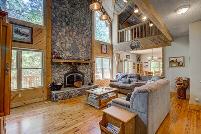 Dog-friendly riverfront cabin w/ waterfall view, large decks, firepit, Ping-Pong