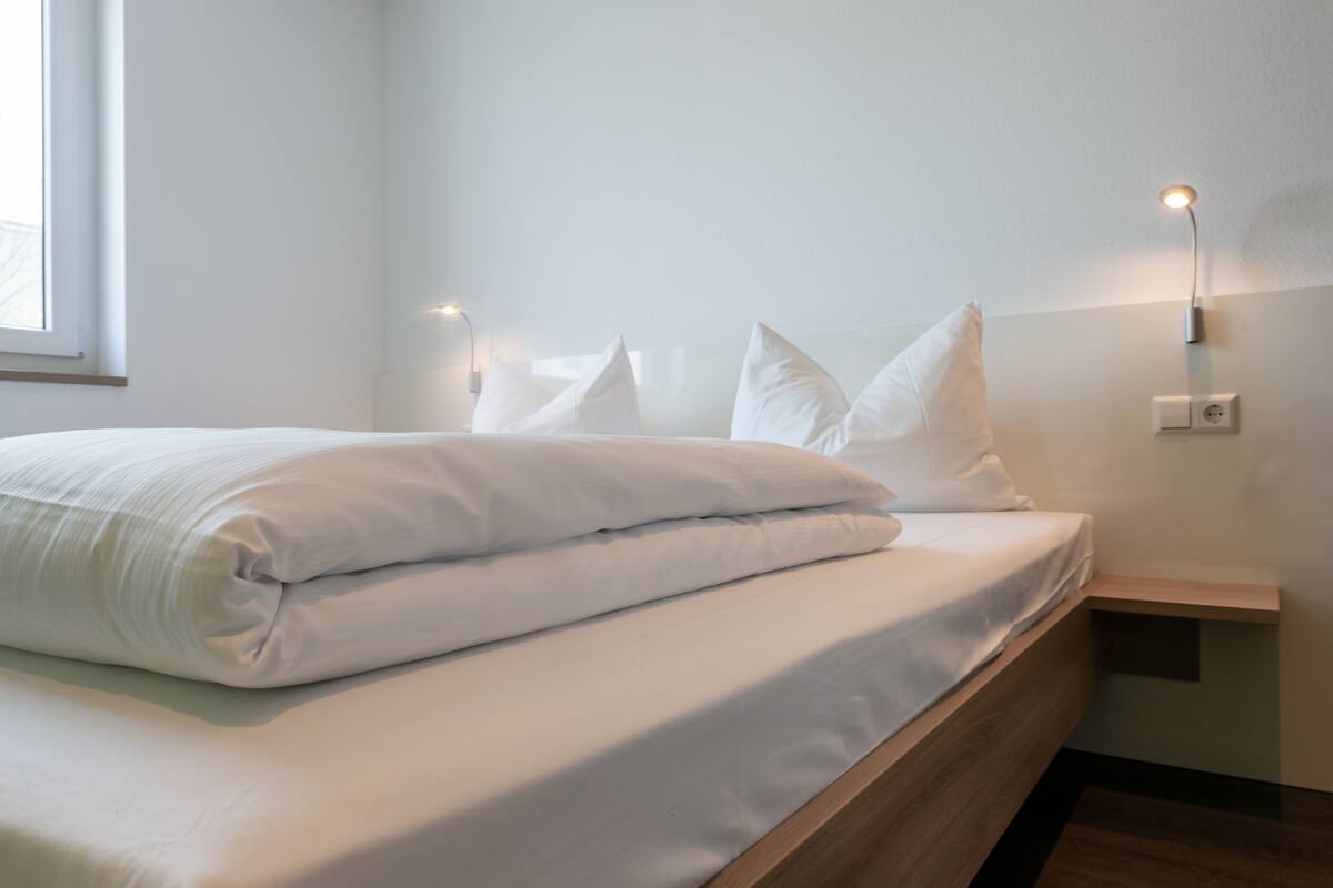 double room | desk, laptop workspace, blackout curtains, soundproofing