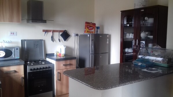 Fridge, microwave, stovetop