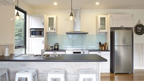 Fridge, microwave, oven, dishwasher