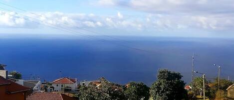 A coastal landscape with houses and a view of the sea.