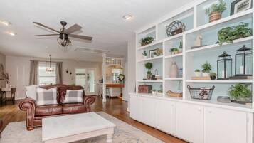 Télévision, cheminée, livres