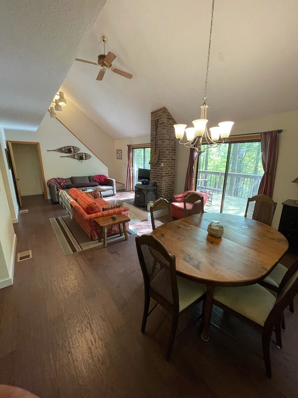 Smart TV, fireplace, video games, DVD player
